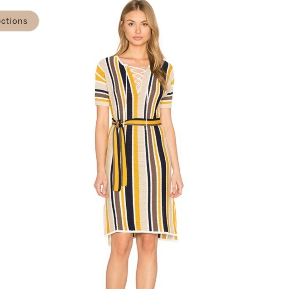 FRAME Le Lace Shirt Dress Stripe Belted Yellow Sz XS